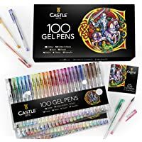 Castle Art Supplies 100 bolígrafos de gel con estuche- para niños y adultos. Libros para colorear- dibujo- scrapbooking…